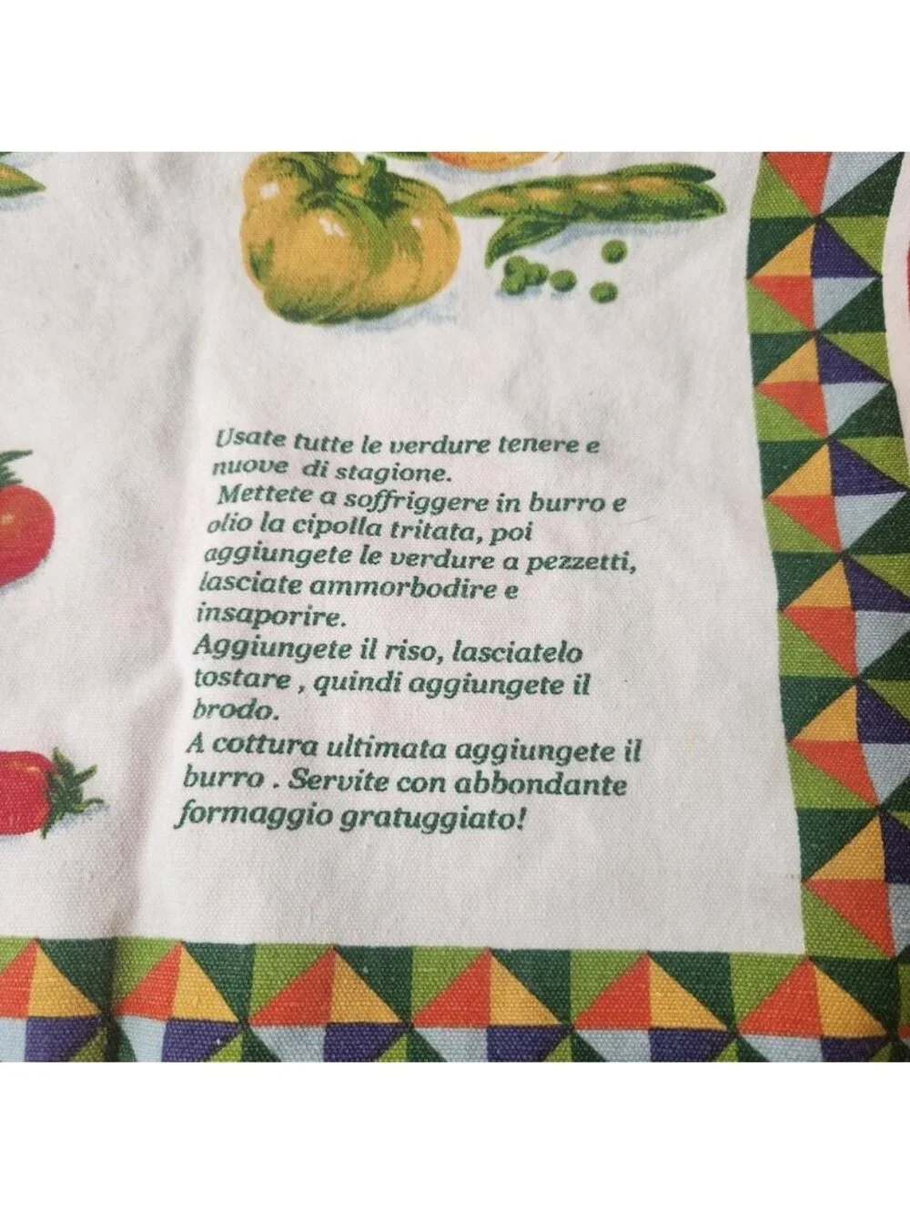 70s Vintage Zucchi Italy Risotto Primavera Cotton Tea Towel Red Recipe Kitchen